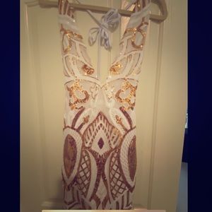 White & Gold Sequence Mini Dress